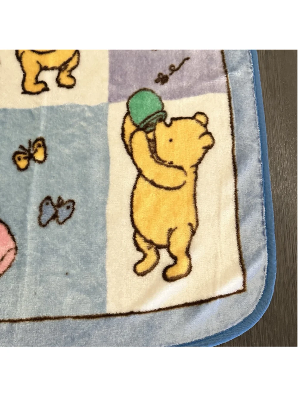 VTG Disney Winnie the Pooh Fleece Baby Blanket Classic Squares Honey Pot